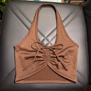 Sparkly Brown Ruched Brown Crop Top